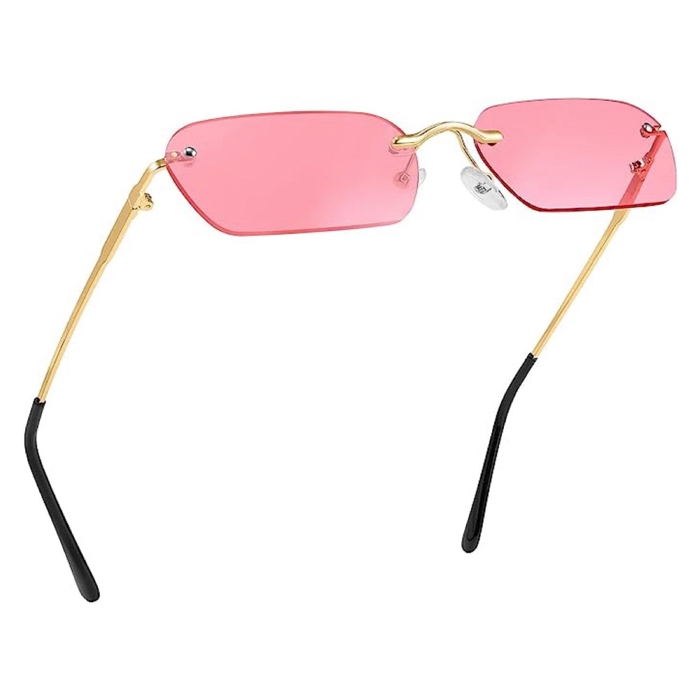 Women's Pink Tint Gold Frame Y2K UV Protection Fashion Rectangle Sunglasses